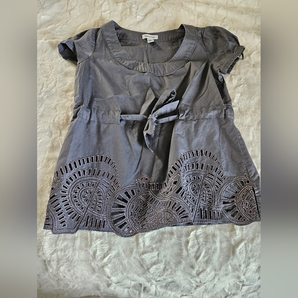 Calvin Klein Blouse with cut out details and cinching, grey, size xs